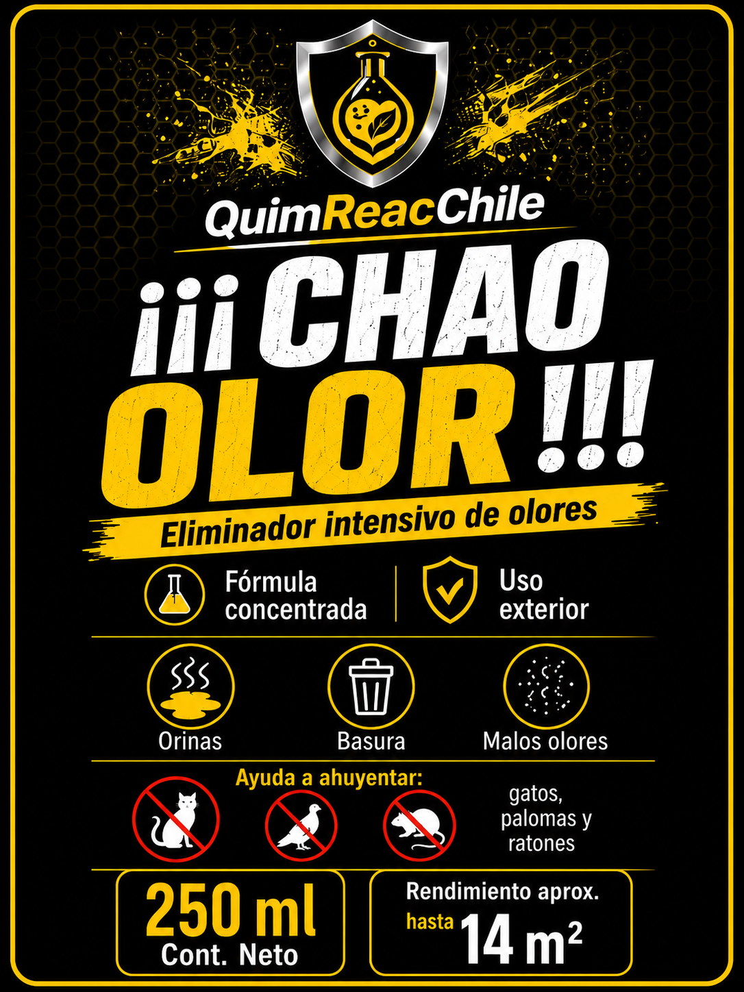 Etiqueta frontal del formato Chao Olor 250 ml