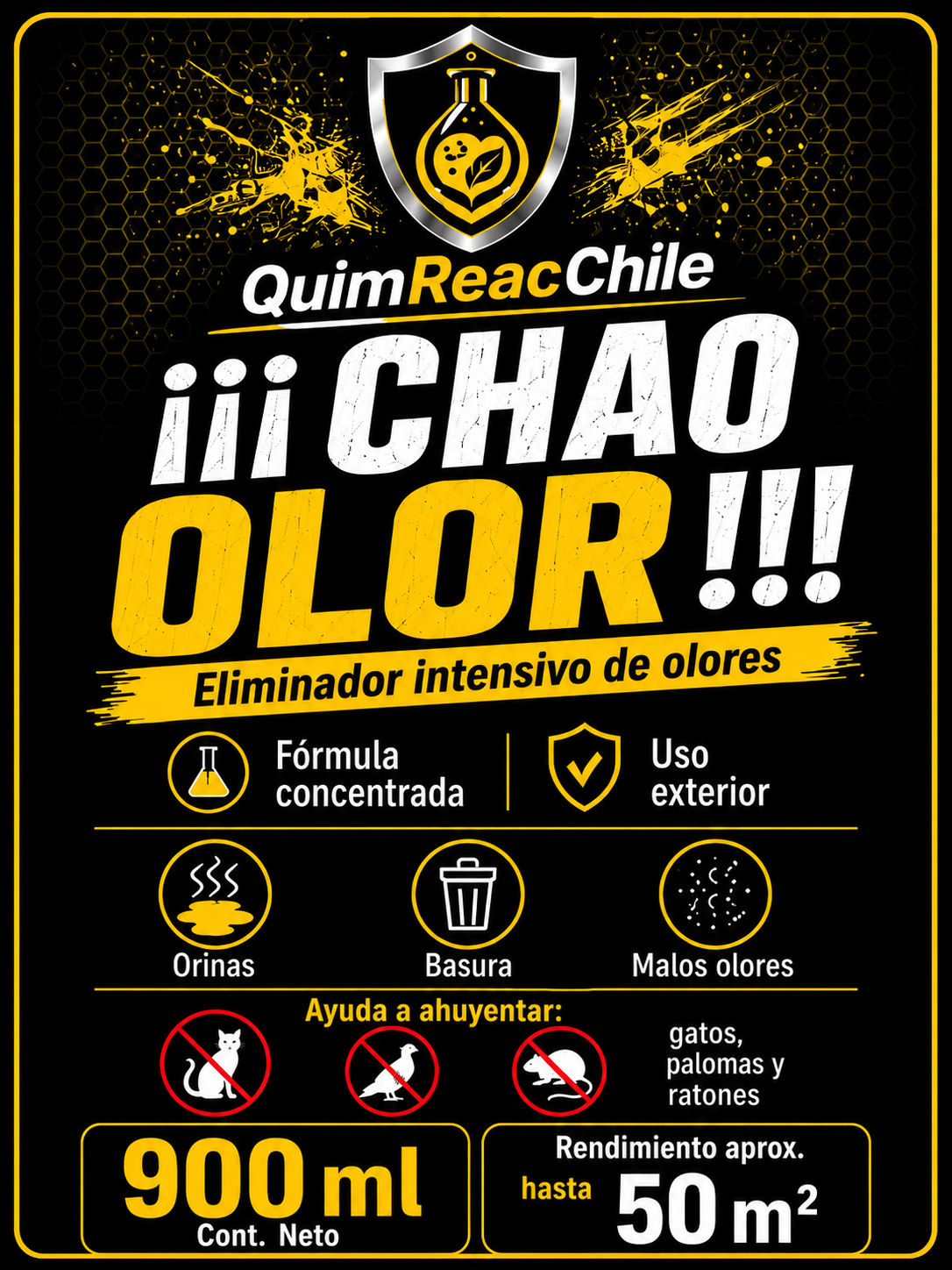 Etiqueta frontal del formato Chao Olor 900 ml